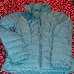 MICHAEL Michael Kors Blue Packable Down Jacket with Gold Logo